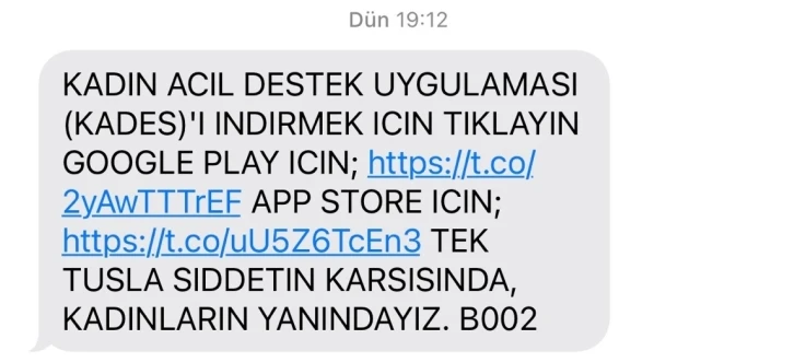 İçişleri Bakanlığınca 18 yaş üstü kadınlara SMS ile ‘KADES’ indirme linki gönderildi
