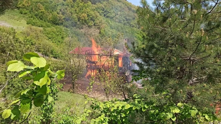 İki katlı ahşap ev alev alev yandı
