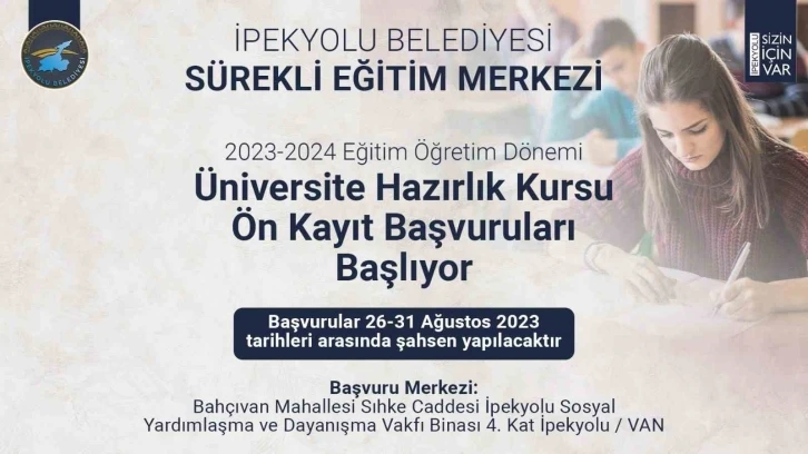 İpekyolu Belediyesi sürekli eğitim merkezi 2023-2024 eğitim öğretim dönemi kursunun ön kayıt başvuruları başlıyor
