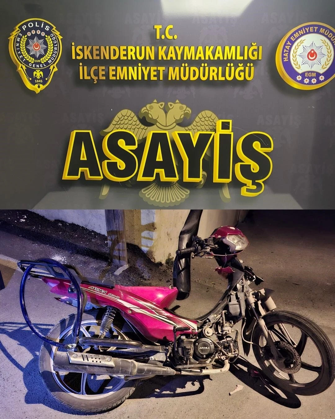 İskenderun’da motosiklet hırsızı 2 şahıs yakayı ele verildi
