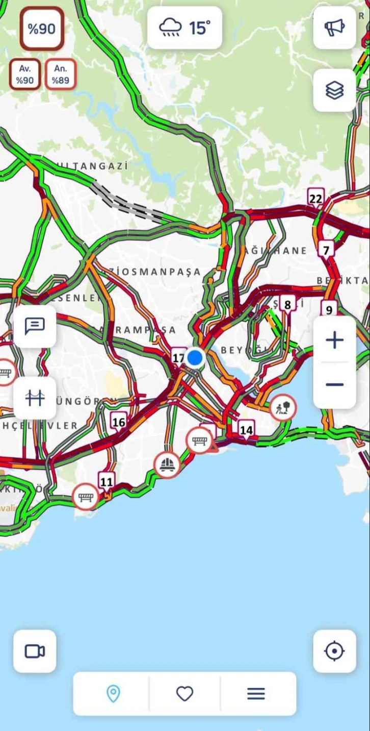 İstanbul’da trafik yoğunluğu yüzde 90 seviyelerine ulaştı
