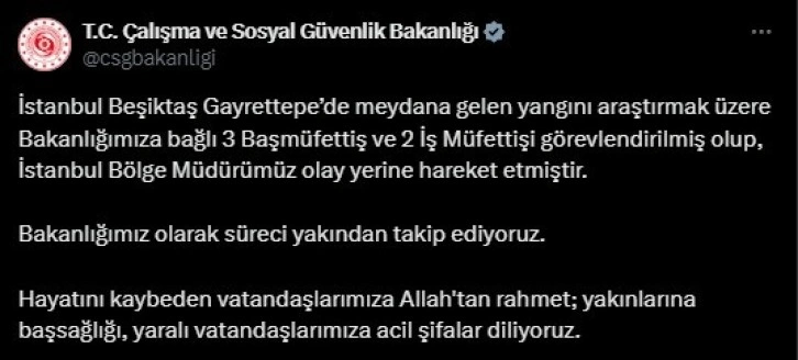 İstanbul’daki Yangınla İlgili Bakanlık İncelemesi Başladı