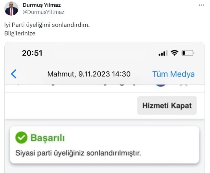 İYİ Partili eski Merkez Bankası Başkanı Yılmaz partisinden istifa etti
