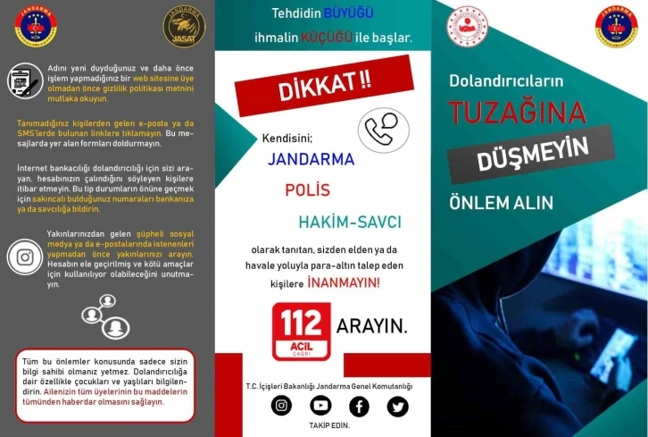 Jandarma’dan vatandaşa dolandırıcılık yöntemlerine karşı bilgilendirme
