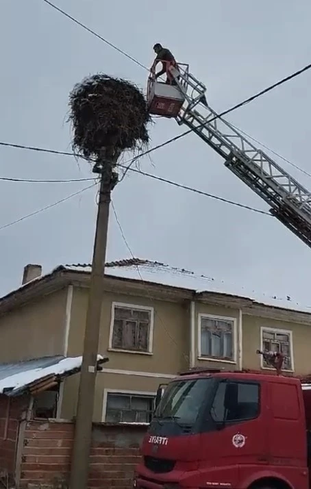 Kara yakalanan leylekleri itfaiye ekipleri besledi
