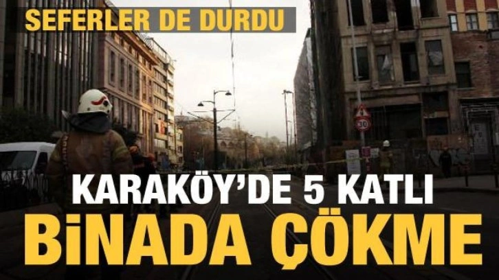 Karaköy'de 5 katlı metruk bina tamamen çöktü