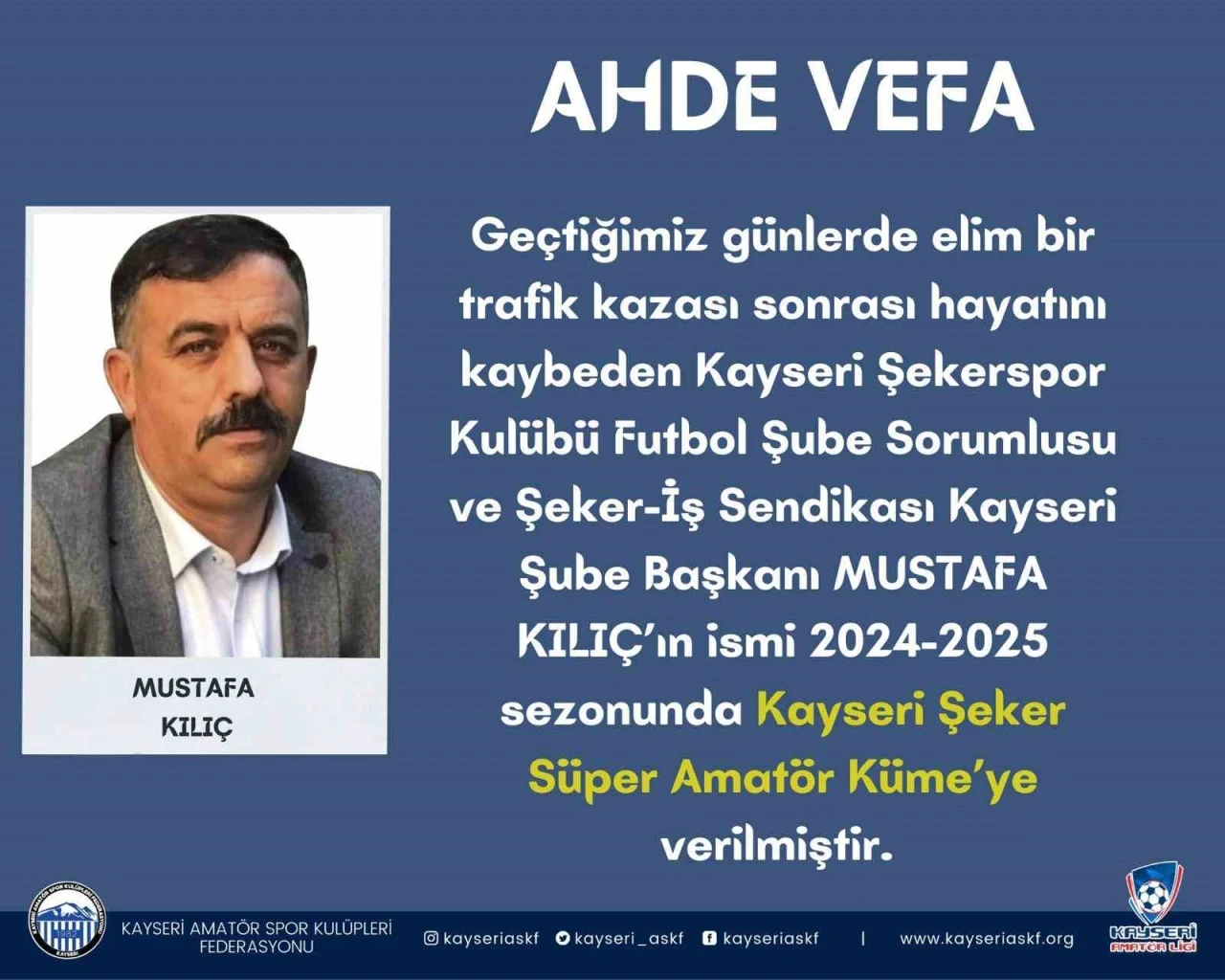 Kayseri ASKF’den ahde vefa
