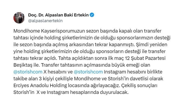 Kayserispor’un transfer tahtası açıldı
