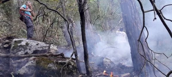 Kemer yangınında duman tüten noktalara 15 kilometre yürüyüp, müdahale ediyorlar