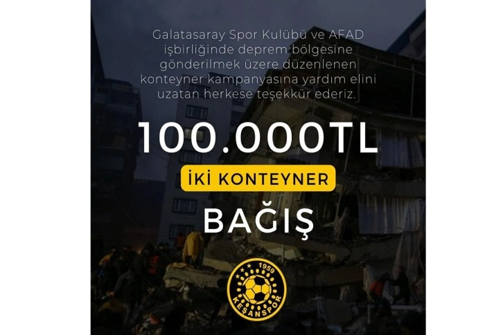 Keşanspor topladıkları 100 bin TL'yi yaşam konteyneri kampanyasına yatırdı