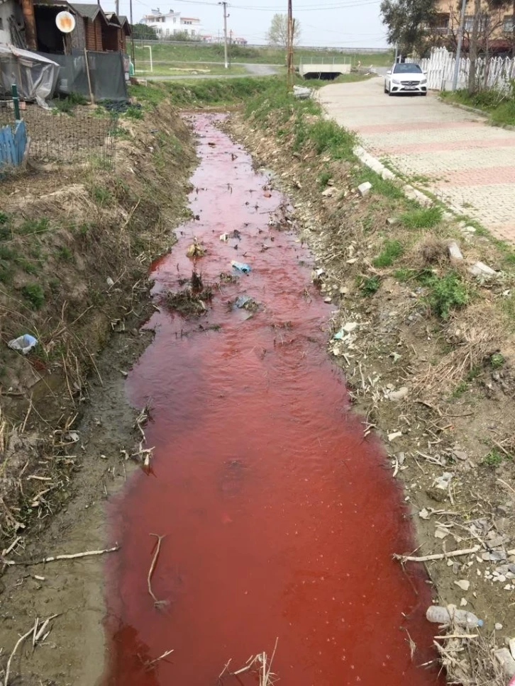 Kırmızı akan derede tehlikeli maddeye rastlanmadı
