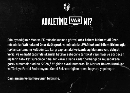 Kocaelispor hakemlerle ilgili TFF ve MHK’ye başvurdu
