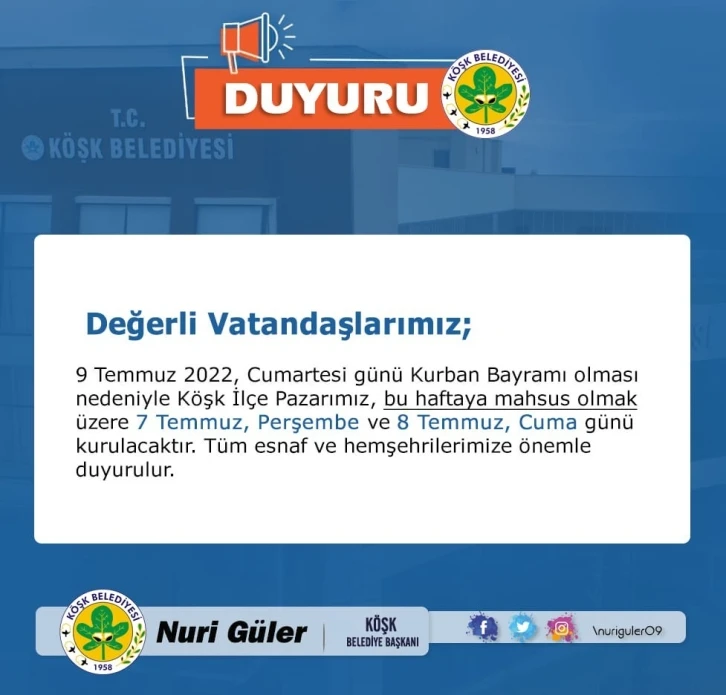 Köşk’te, semt pazarının günü değişti
