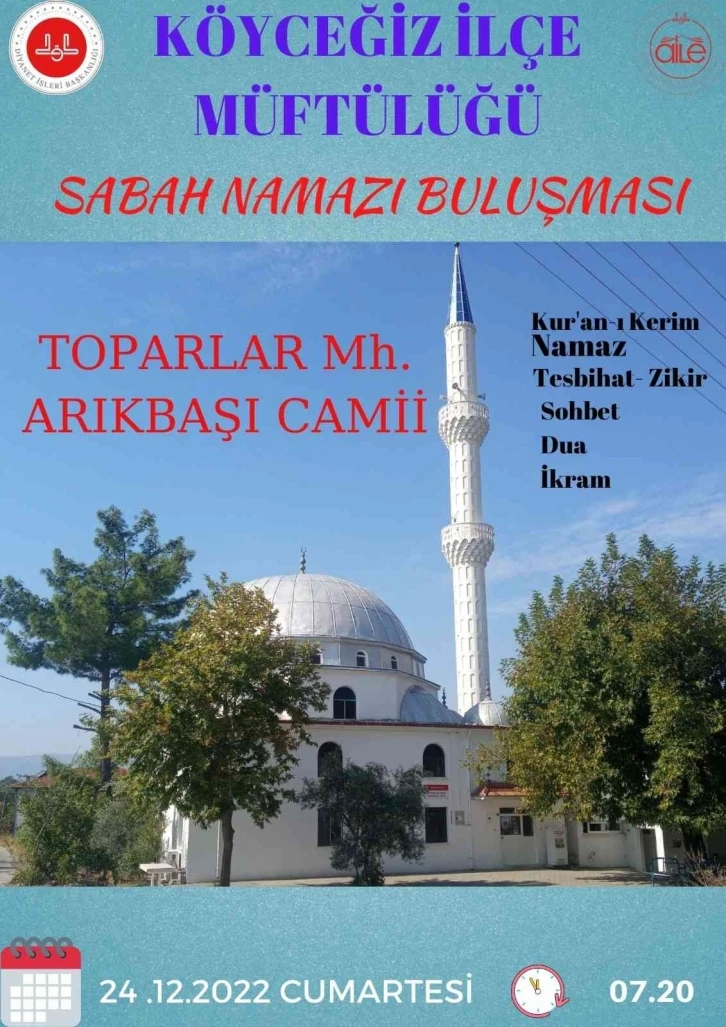 Köyceğiz’de sabah namazı buluşması Arıkbaşı Camii’nde gerçekleşecek
