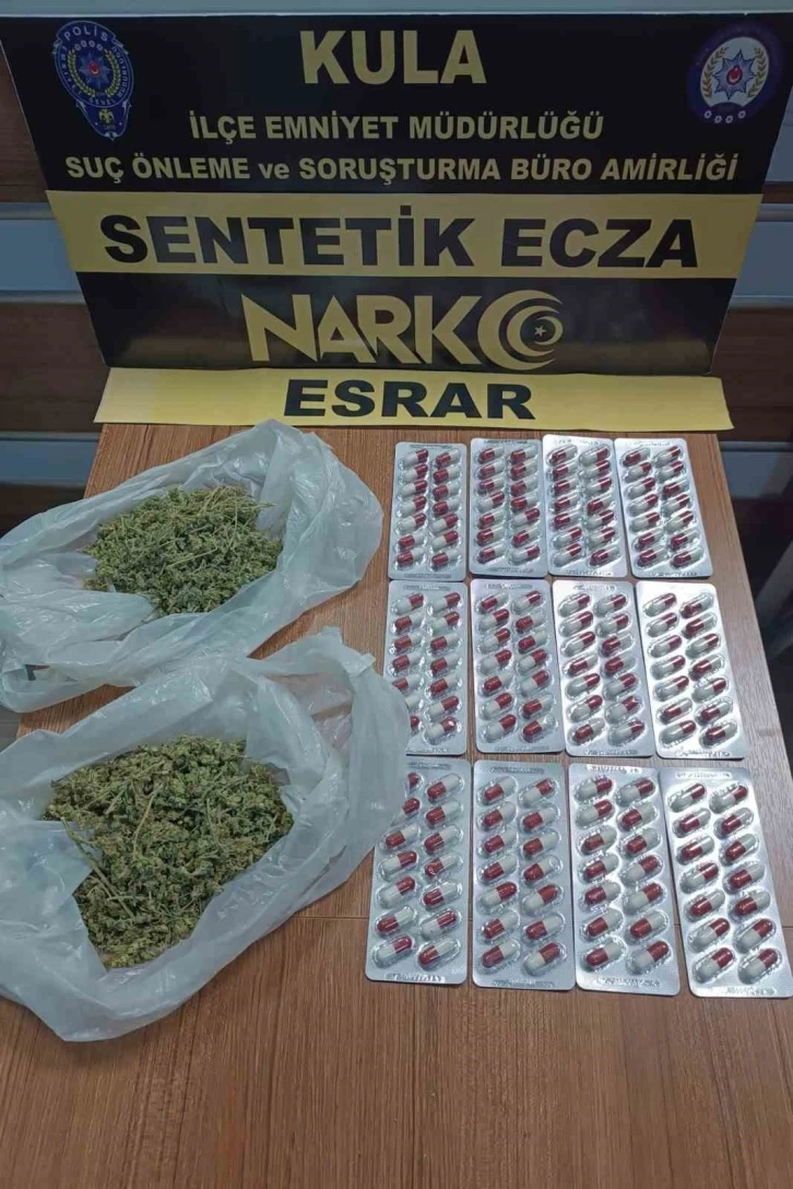 Kula’da 59 gram esrar ile 168 adet sentetik hap ele geçirildi
