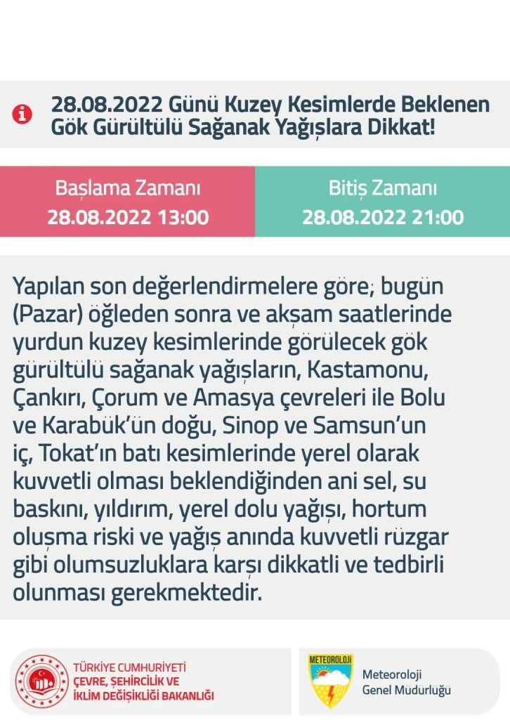 Kuzey kesimlerde yağış uyarısı
