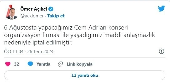 LGBT’li paylaşım konseri iptal ettirdi
