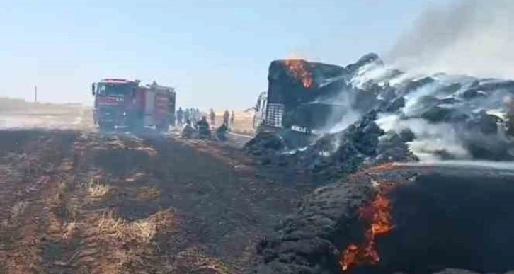 Mardin’de tır ve tonlarca saman balyası cayır cayır yandı