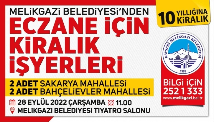 Melikgazi’den 4 adet eczane için işyeri ihalesi
