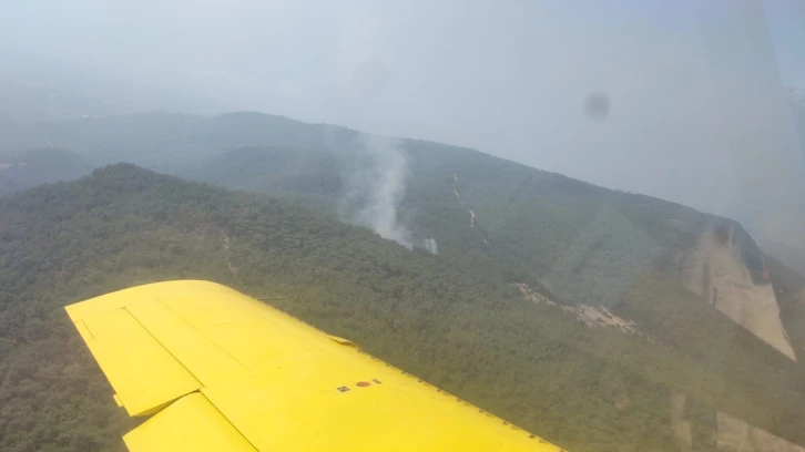 Menderes’teki orman yangınına havadan ve karadan müdahale
