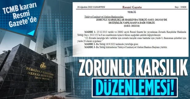 Merkez Bankası’ndan zorunlu karşılığa tabi krediler için düzenleme