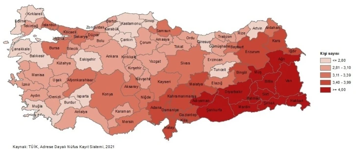 Mersin’de ortalama hane halkı büyüklüğü 3,20 kişi
