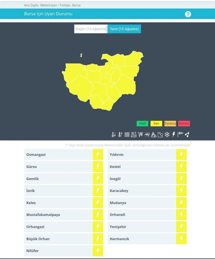 Meteorolojiden Bursa için kuvvetli yağış uyarısı
