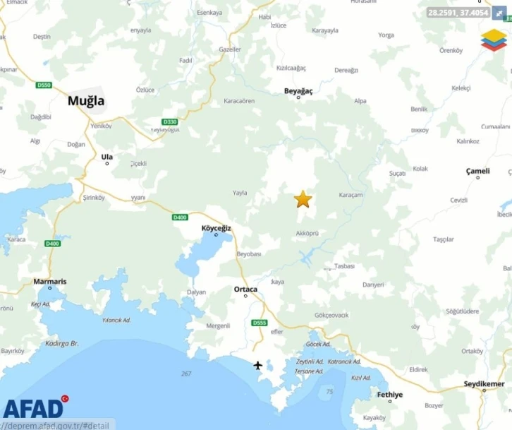 Muğla’da 4.8 büyüklüğünde deprem
