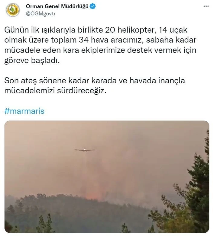 OGM: “20 helikopter, 14 uçak olmak üzere 34 hava aracı göreve başladı”
