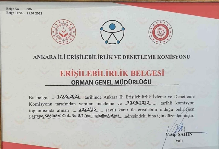 Orman Genel Müdürlüğü ‘Erişilebilirlik Belgesi’ aldı
