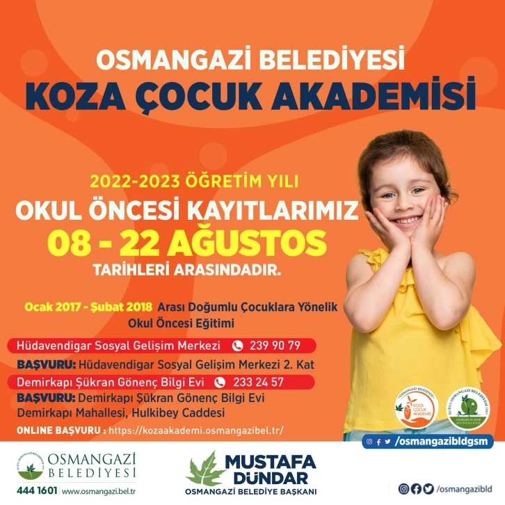 Osmangazi Koza Çocuk Akademi’de kayıtlar başladı
