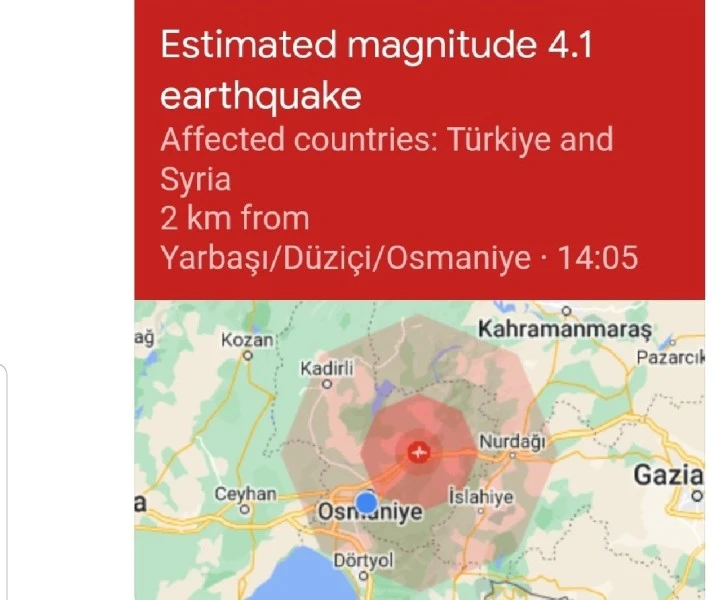 Osmaniye Düziçi’nde yaşanan Deprem Gaziantep’te de hissedildi