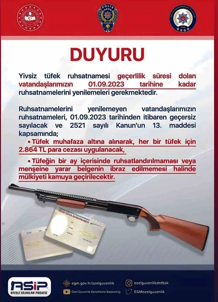 Polisten yivsiz tüfek ruhsatnamesi uyarısı
