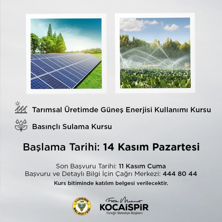 "Tarımsal Üretimde Güneş Enerjisi Kullanımı Kursu" açılıyor
