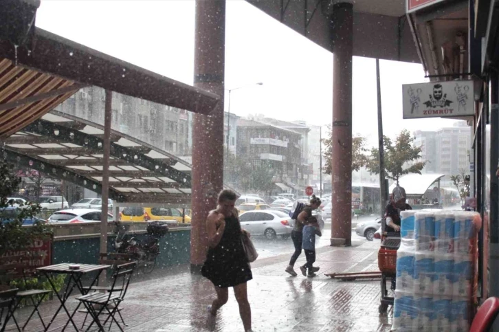 Sağanak yağmurda oluktan akan suyla böyle banyo yaptı
