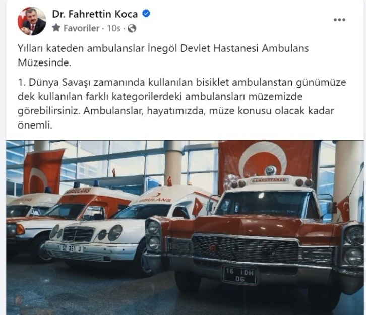 Sağlık Bakanı Koca’dan Bursa paylaşımı
