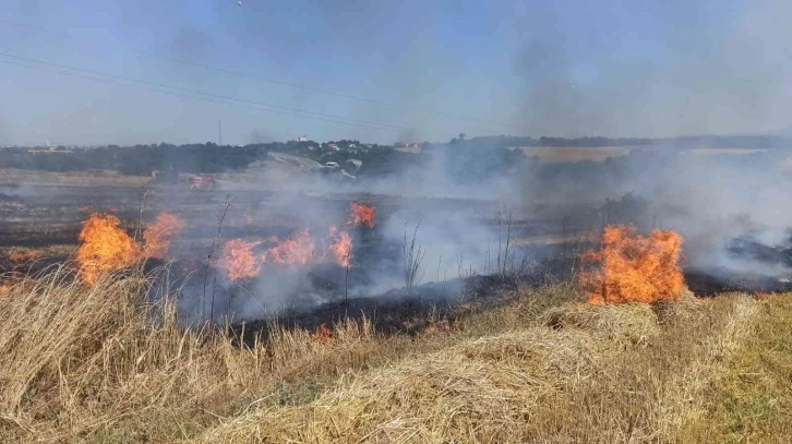 Saman balyaları alev aldı, ormanlık alana sıçramadan söndürüldü
