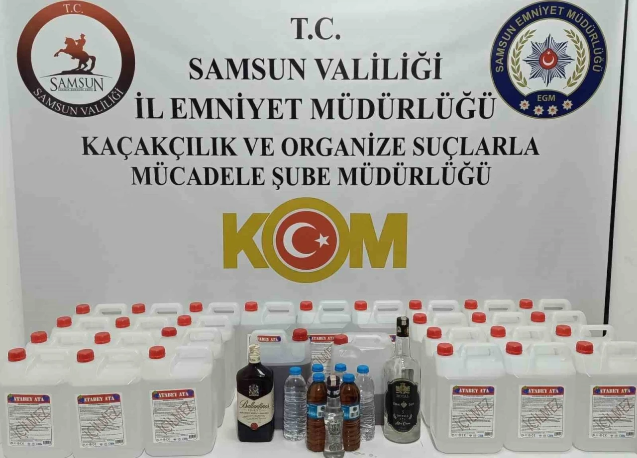 Samsun’da 130 litre etil alkol ve 16 litre sahte içki ele geçirildi
