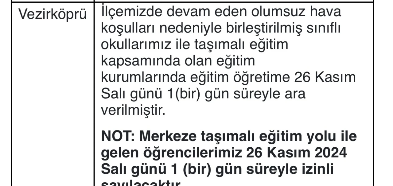 Samsun’da eğitime kar engeli
