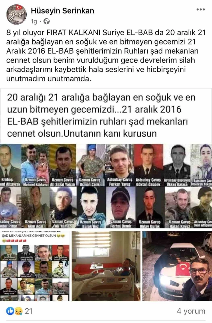 Şehidin gazi ağabeyi bir gün önce şehit devrelerini yad etmiş
