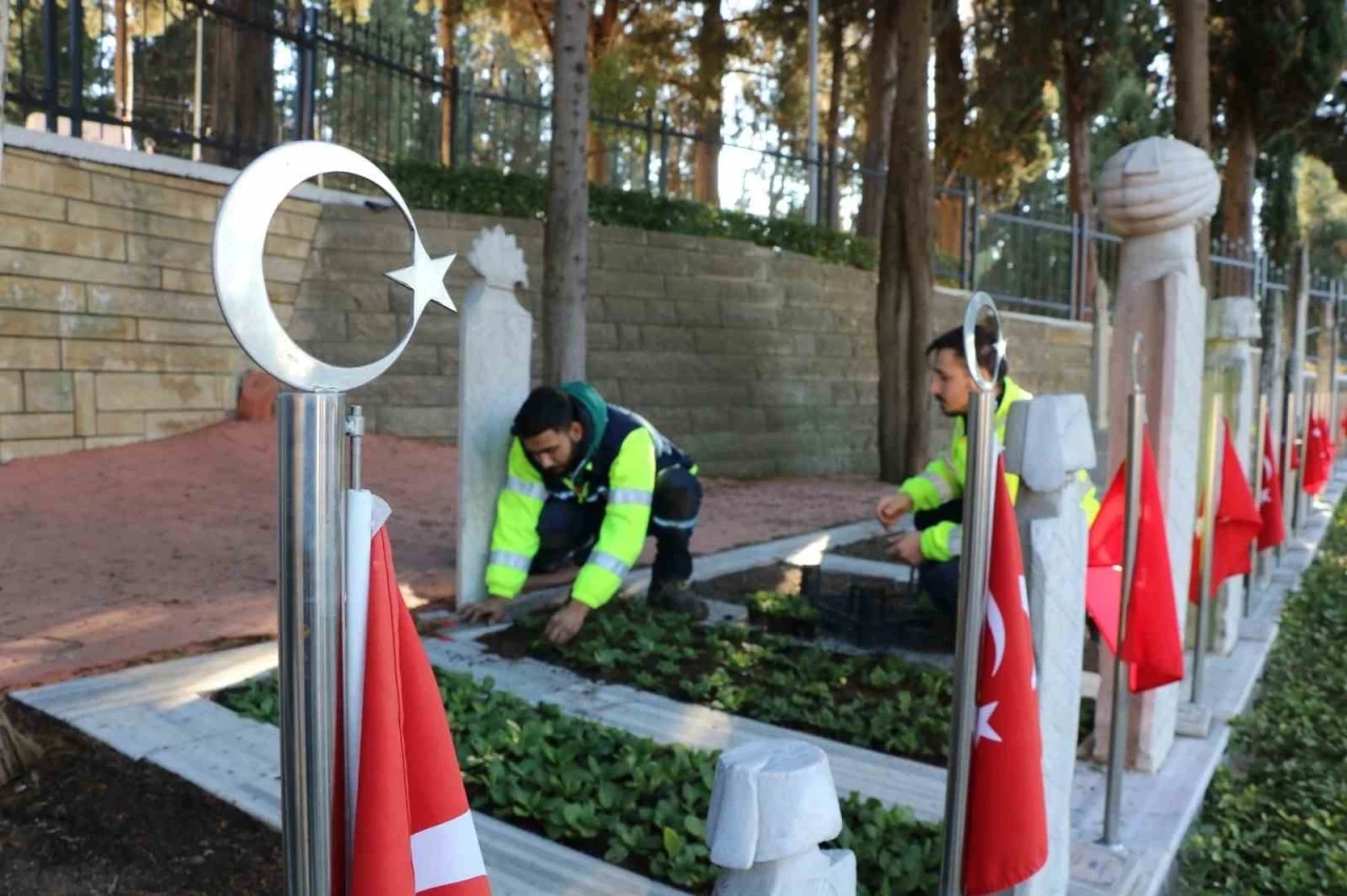 Şehit mezarları çiçeklerle donatıldı
