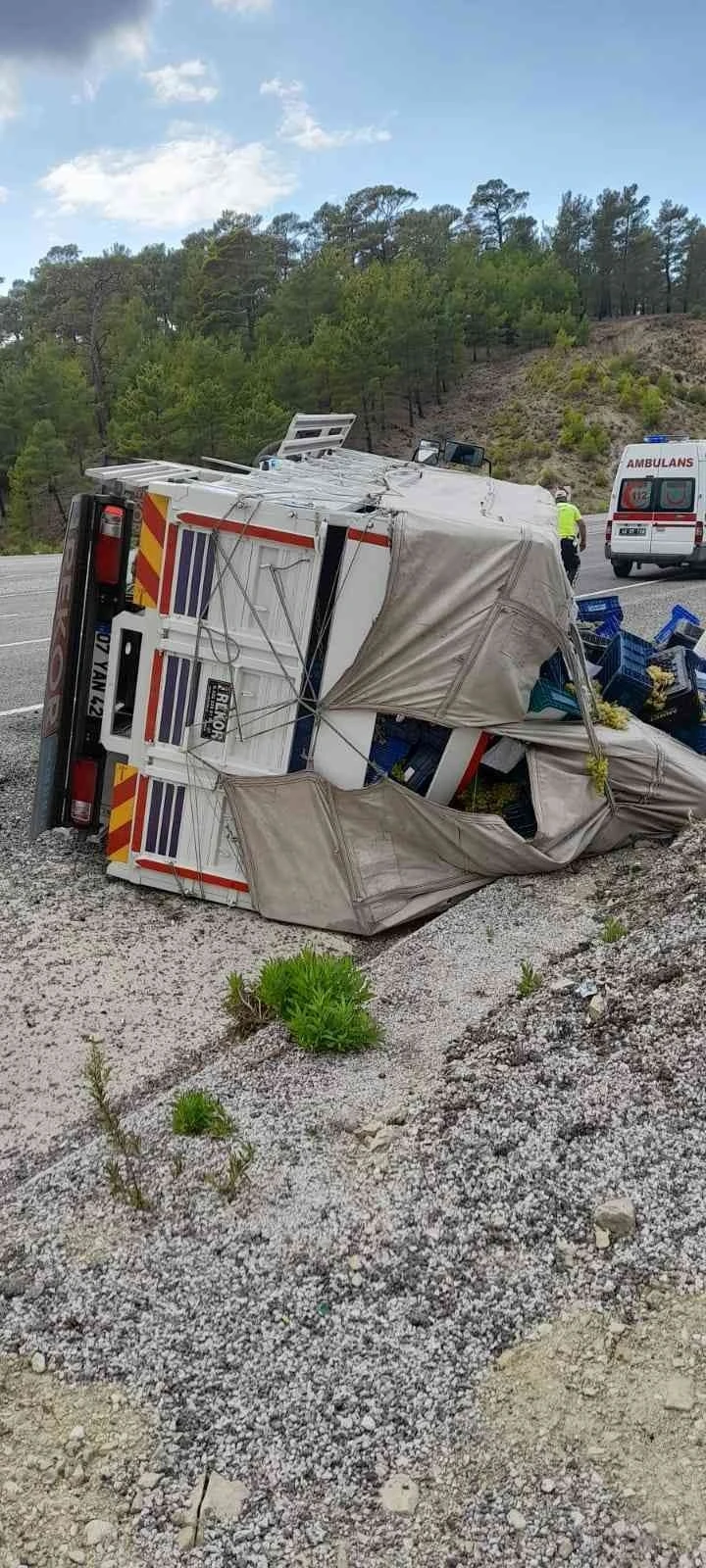 Seydikemer’de üzüm yüklü kamyonet devrildi: 1 yaralı
