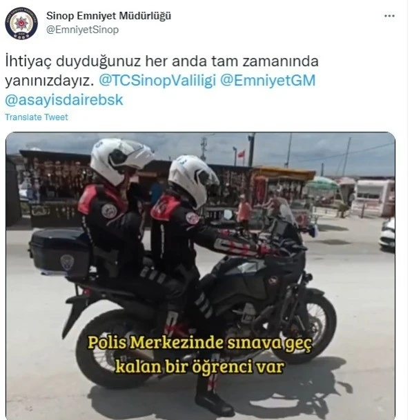 Sinop’ta polisler sınava geç kalan öğrenciyi yetiştirdi
