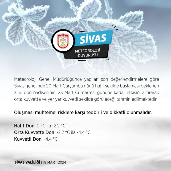 Sivas Valiliği uyardı, 3 gün sürecek
