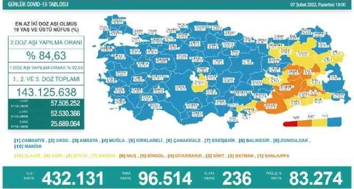 Son 24 saatte korona virüsten 236 kişi hayatını kaybetti