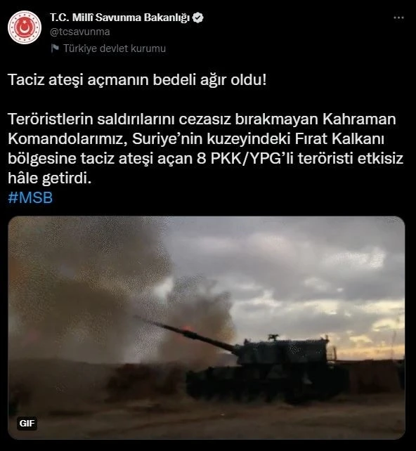 Taciz ateşi açan 8 PKK/YPG’li terörist etkisiz hale getirildi
