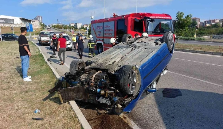 Takla atan araçtaki sürücüyü emniyet kemeri kurtardı
