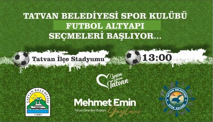 Tatvan Belediyesi Spor Kulübü futbol altyapı seçmeleri başlıyor
