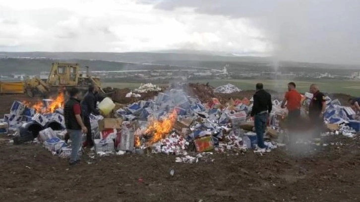 Tonlarca kaçak sigara ve içki böyle imha edildi