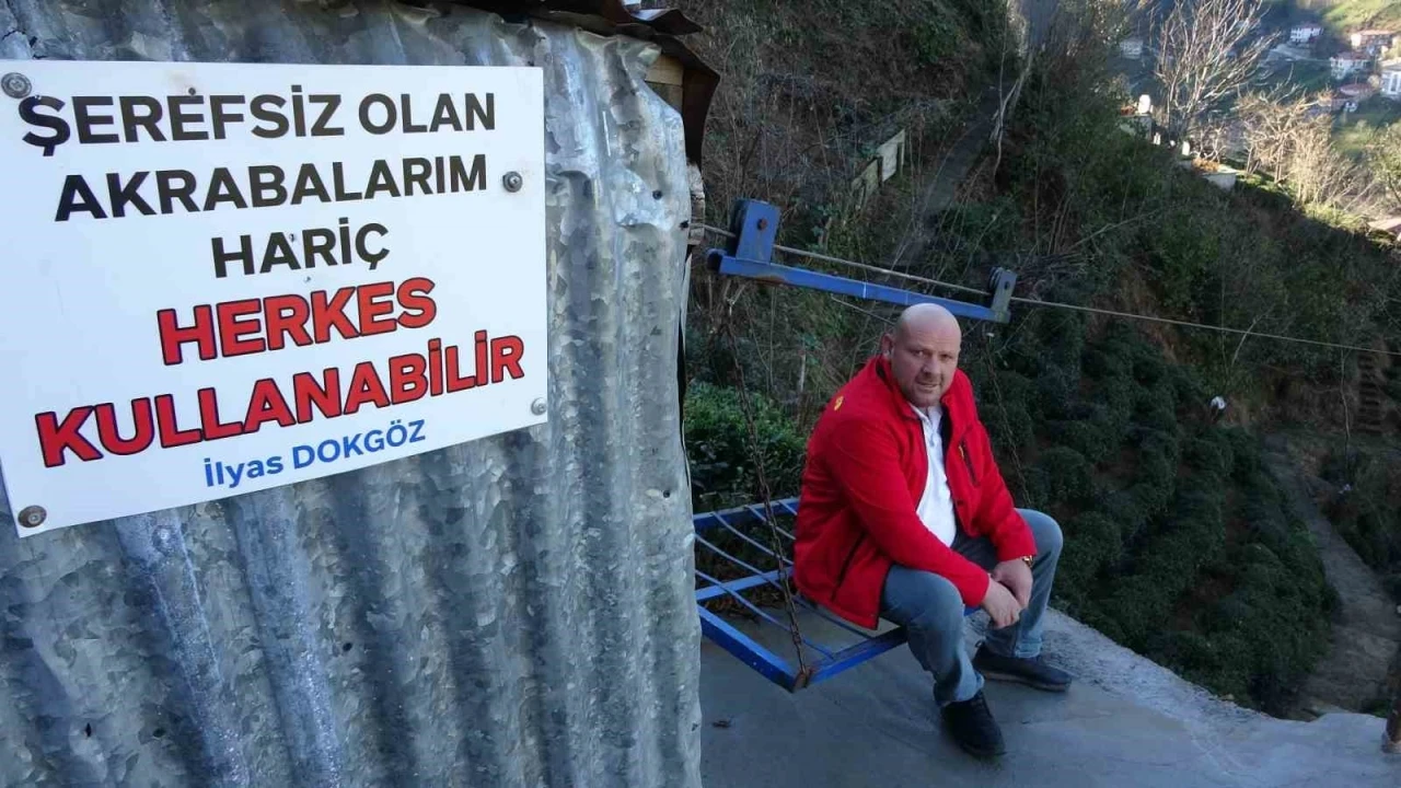 Trabzonlunun teleferik tabelası çözüm oldu: &quot;Şerefsiz olan akrabalarım hariç herkes kullanabilir&quot;
